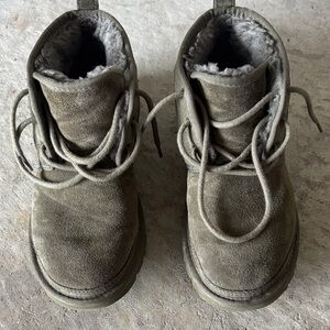 UGG Olive Suede Lace-Up Fur-Lined Boots